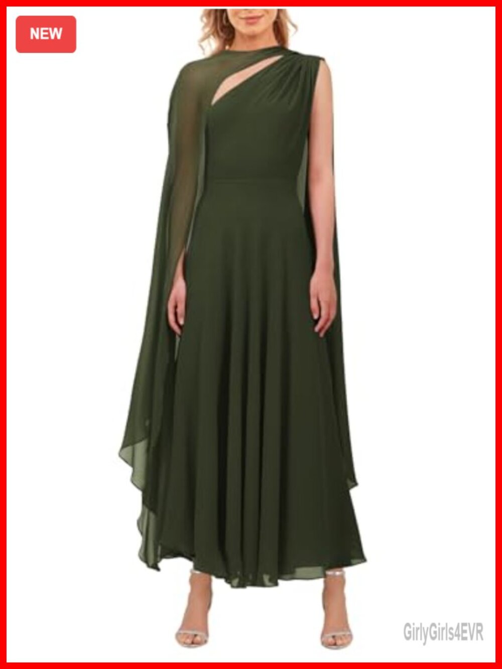 One Shoulder A Line Flowy Maxi Dress Formal Evening Gown with Cape